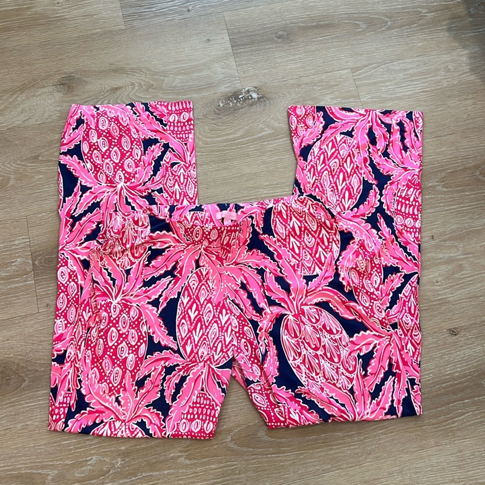 Lilly Pulitzer Pink & Navy Pineapple-Leaf Straight Leg Jumpsuit